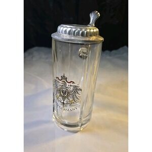 Vintage~Old Germany Glass Beer‎ Stein ~Pewter Lid~ Collectible ~Man Cave~Unique